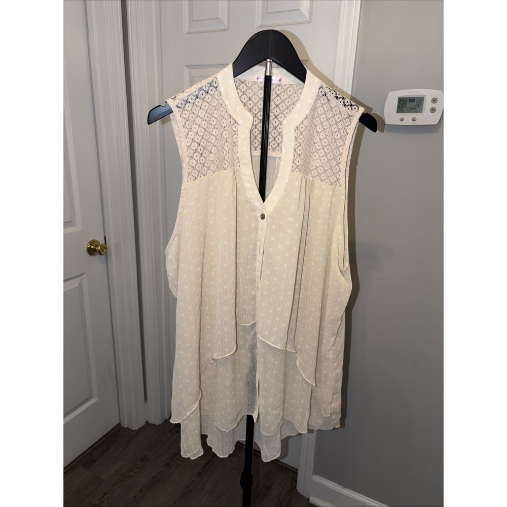Free 2 Luv Crocheted Lace Yoke 3X Tunic Western Whimsical Boho Semi Sheer Flowy‎